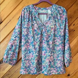 Draper’s & Damon’s Pink Blue Green Women's Top Blouse Gold Buttons PXL petite XL